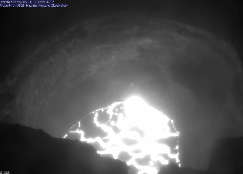 The lava lake as of this morning, showing the dramatic drop (image: HVO webcam)