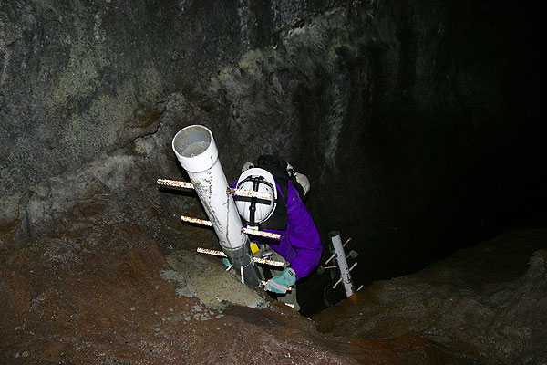 Descending into a lava cave