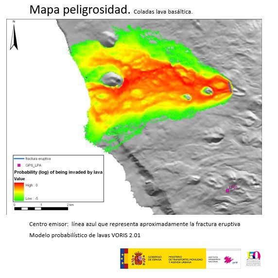 Lava flow hazard map for La Palma eruption (image: IGN Canary Islands)