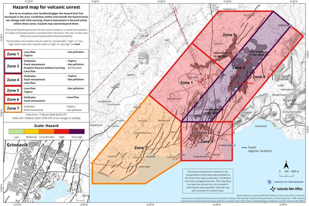 New hazard map for Grindavík area since the new eruption started (image: IMO)