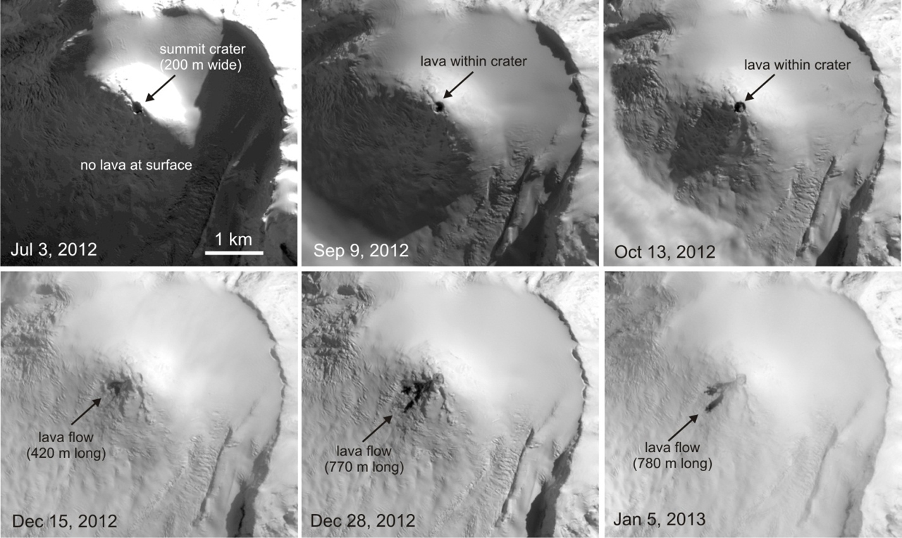 Satellite images showing activity at Heard Island in recent months (Smithsonian / GVP)