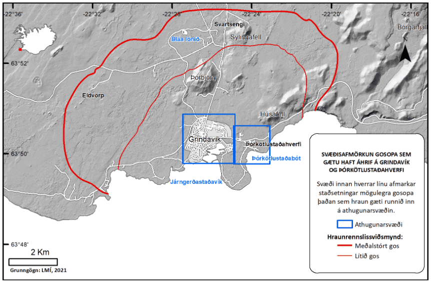 A potential lava flow map in case of an eruption (image: visindavefur.is)