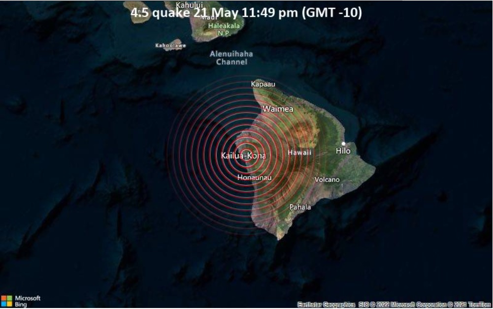 Location of the earthquake in the Kailua-Kona area yesterday (image: VolcanoDiscovery)