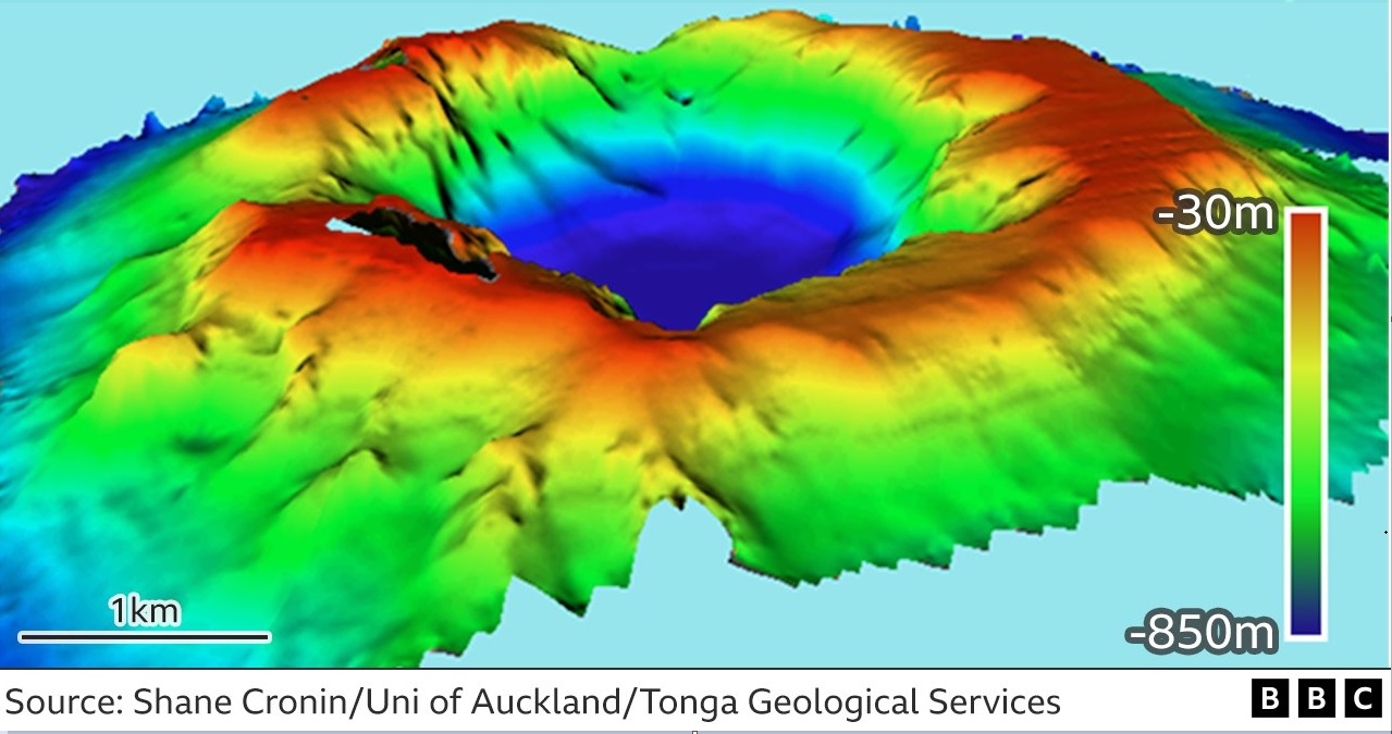 New bathymetry map of Hunga Tonga-Hunga Ha'apai volcano's caldera (image: Shane Cronin and Tonga Geological Services)