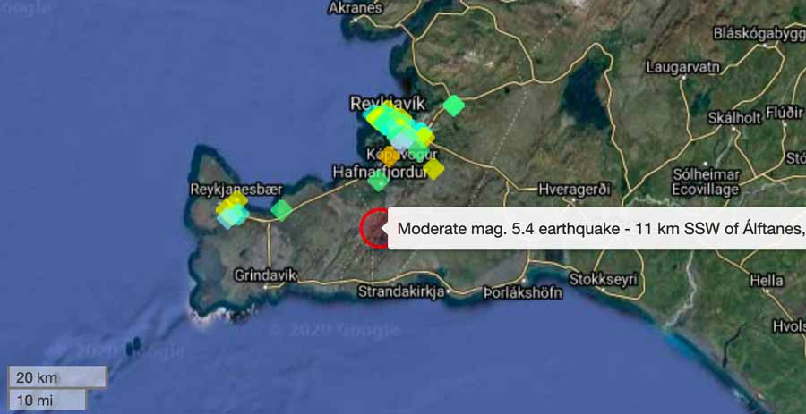 Locations of users reporting the earthquake