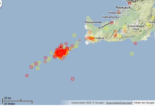Map of earthquakes on the submarine Reykjanes Ridge during 9-10 May