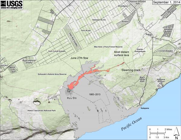Map of the recent lava flows on Kilauea (HVO)