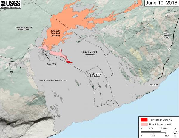 Lava flow field of Kilauea as of 10 June 2016 (map: HVO)