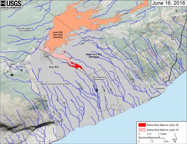 Map of Kilauea's new lava flow headed SE (map: HVO)