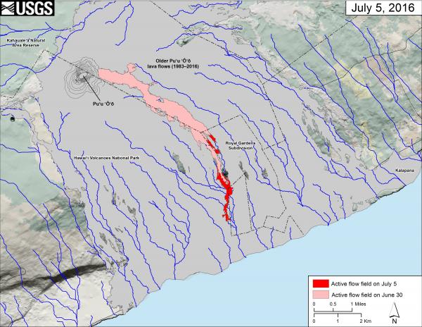 Map of Kilauea's new lava flow headed towards the ocean (map: HVO)