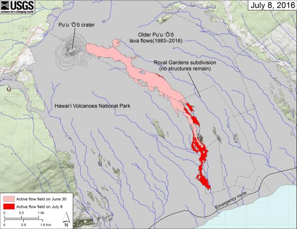 Lava flow field map as on 8 July 2016 (HVO)