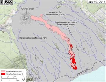 Lava flow map as of 19 July 2016 (HVO)