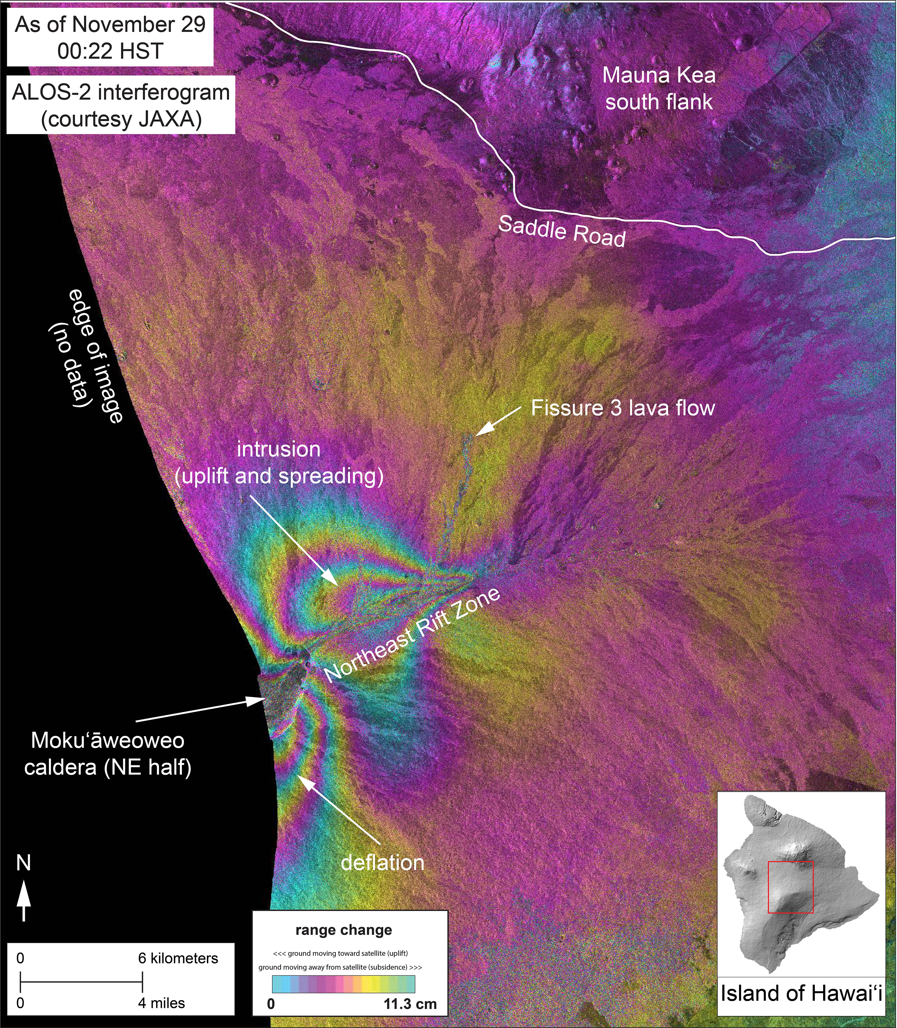 Mauna Loa InSAR map from 29 Nov (image: JAXA -Japan Aerospace Exploration Agency)