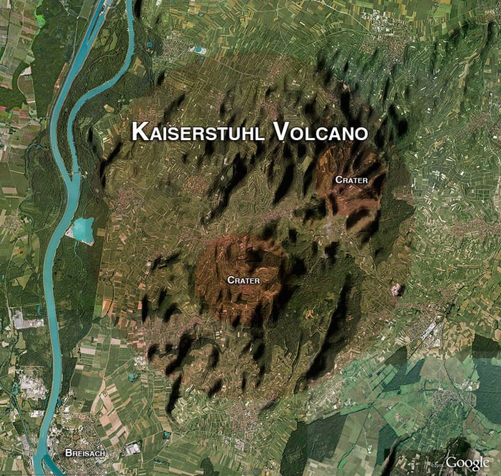 Satellite image of Kaiserstuhl volcano