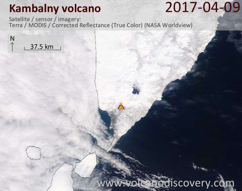 Satellite image of Kambalny volcano on  9 Apr 2017