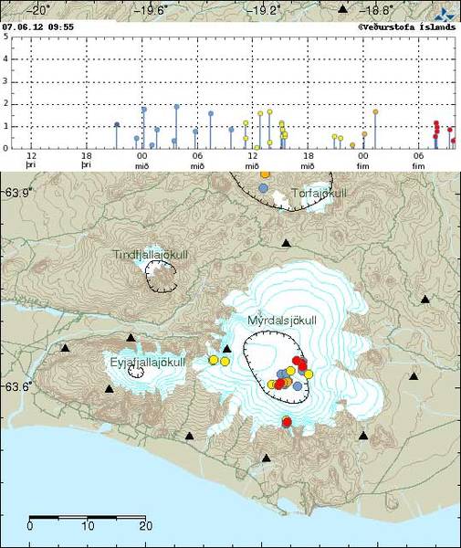 Earthquake swarm at Katla volcano on 5-7 June 2012 (Icelandic Met Office)