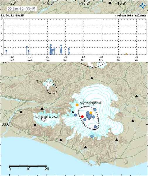 Earthquake swarm at Katla volcano on 21 June 2012 (Icelandic Met Office)
