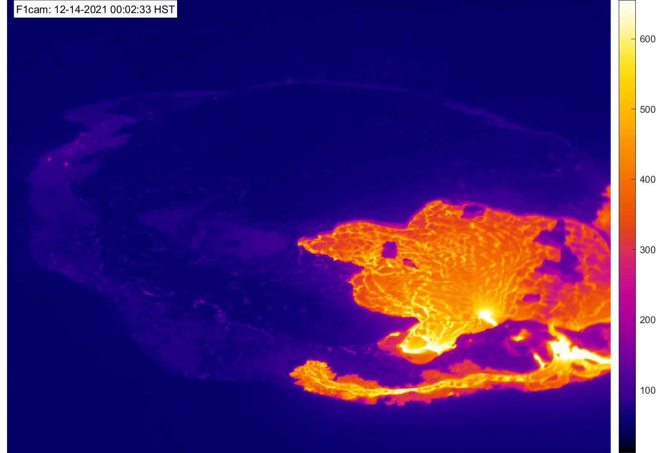 Renewed activity at Kilauea volcano at midnight (image: HVO)