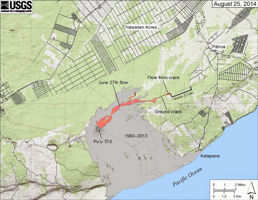 Map of the lava flows from Kilauea (25 Aug, HVO)