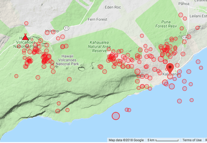 Earthquakes on Kilauea volcano during the past 7 days