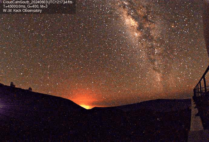 The erupting Kilauea and the Milky Way as seen from the Keck Observatories on Mauna Kea tonight (image: USGS HVO)