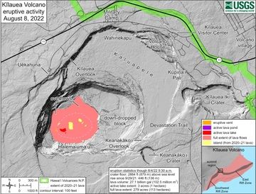 The reference Kilauea map depicts the ongoing effusive eruption at Kilauea on 8 August (image: HVO)