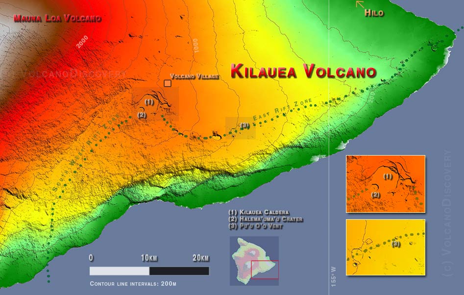 Map of Kilauea volcano, Big Island Hawai'i