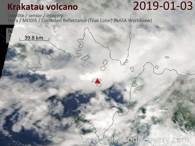 Satellite image of Krakatau volcano on  3 Jan 2019