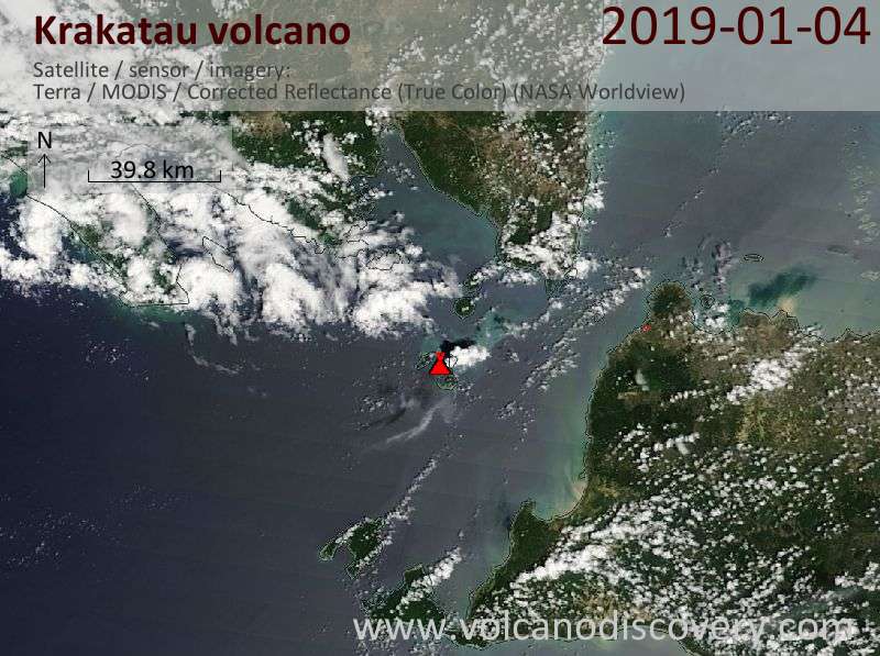 Satellite image of Krakatau volcano on  4 Jan 2019