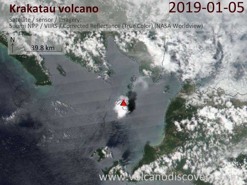 Satellite image of Krakatau volcano on  5 Jan 2019