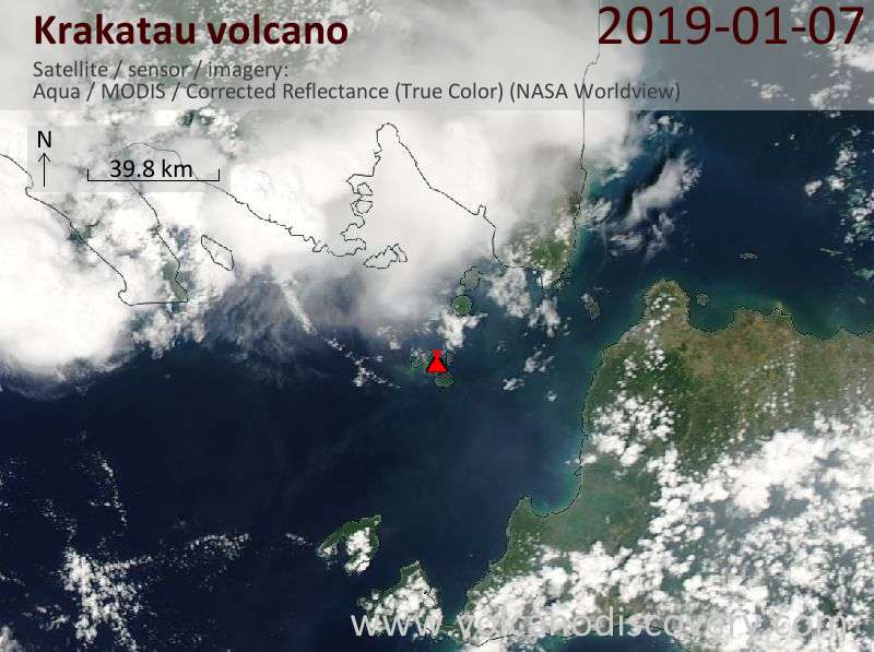 Satellite image of Krakatau volcano on  7 Jan 2019
