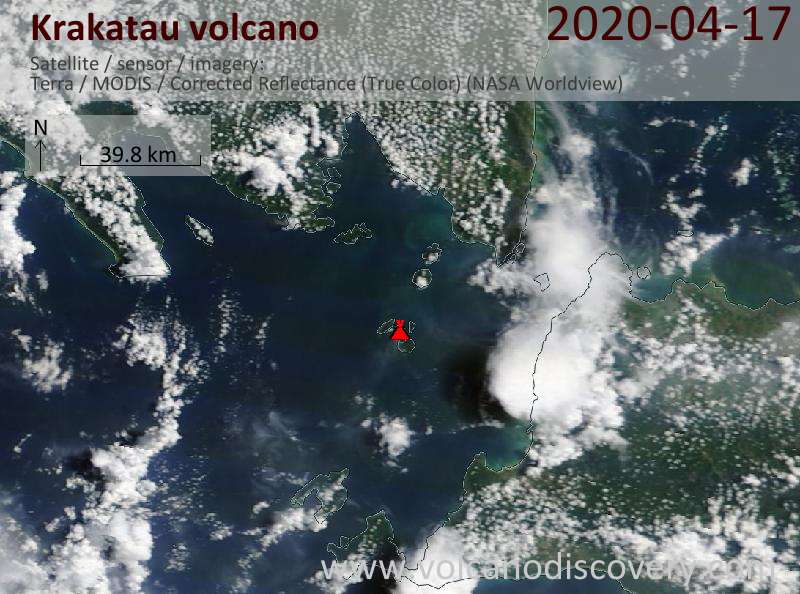 Satellite image of Krakatau volcano on 17 Apr 2020