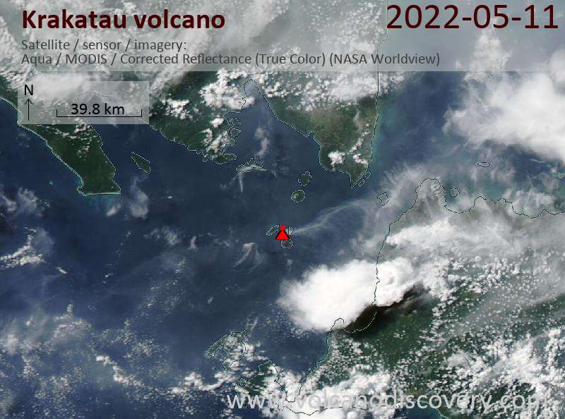Satellite image of Krakatau volcano on 11 May 2022