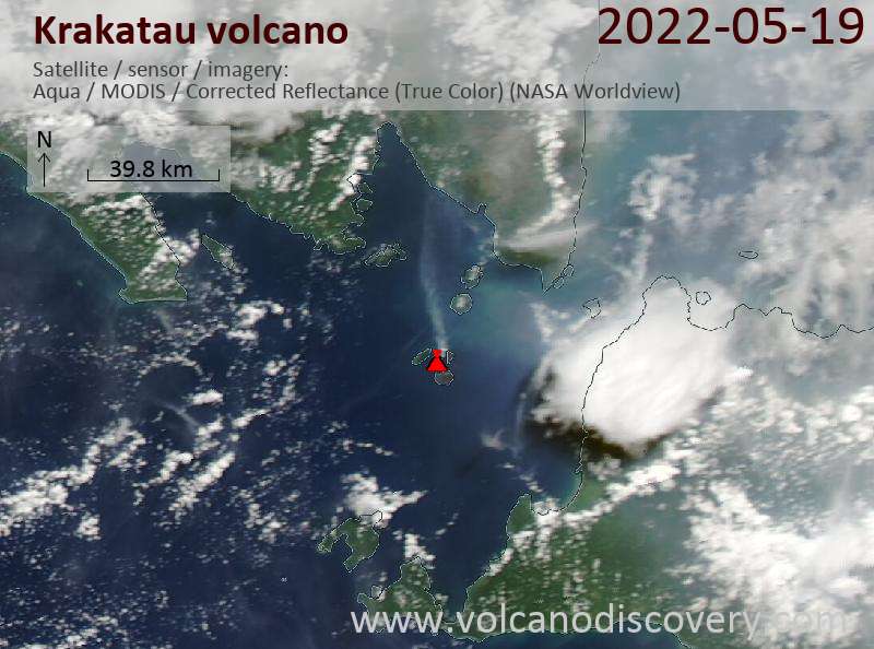 Satellite image of Krakatau volcano on 20 May 2022