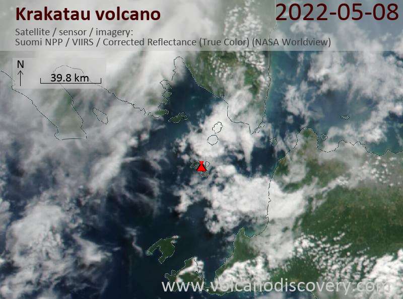 Satellite image of Krakatau volcano on  9 May 2022