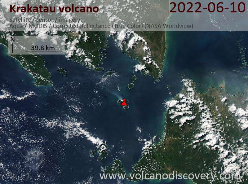 Satellite image of Krakatau volcano on 11 Jun 2022