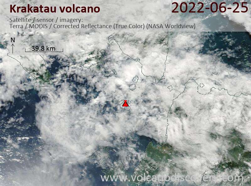 Satellite image of Krakatau volcano on 25 Jun 2022