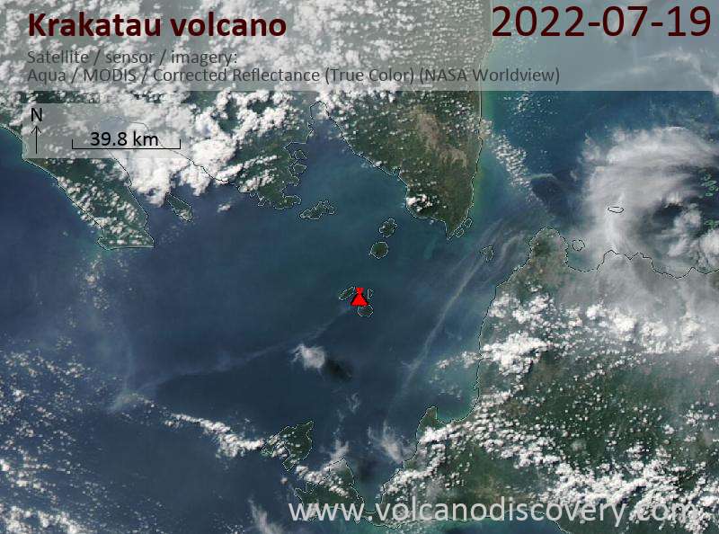 Satellite image of Krakatau volcano on 20 Jul 2022