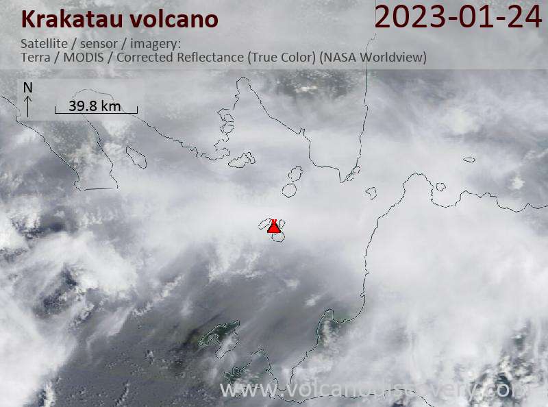 Satellite image of Krakatau volcano on 24 Jan 2023