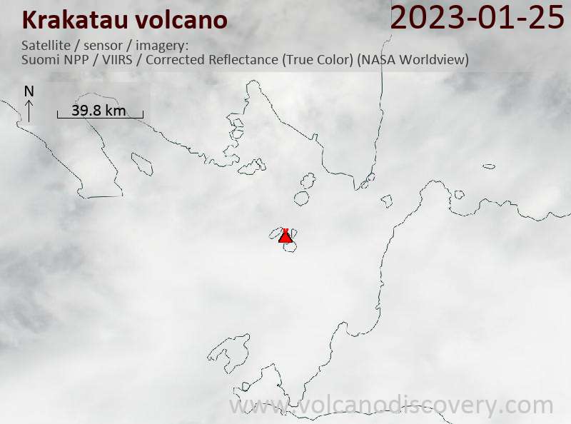 Satellite image of Krakatau volcano on 25 Jan 2023