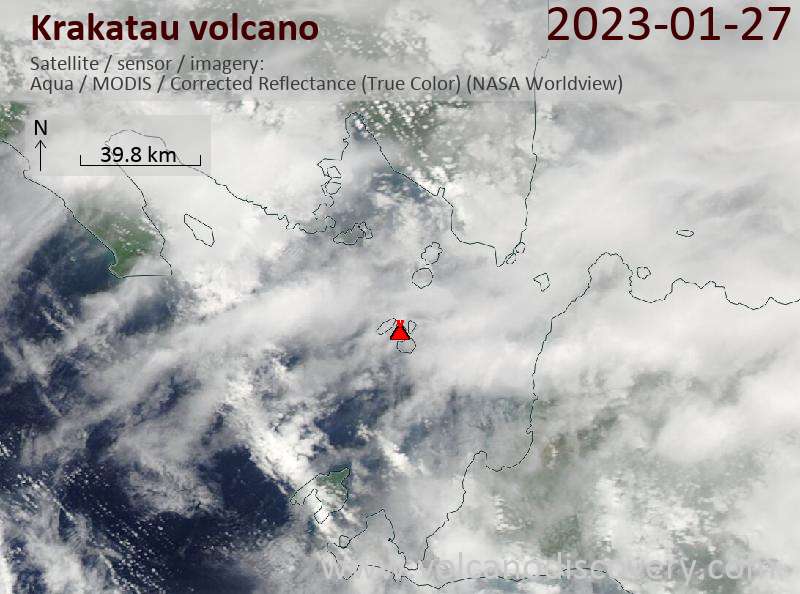 Satellite image of Krakatau volcano on 27 Jan 2023