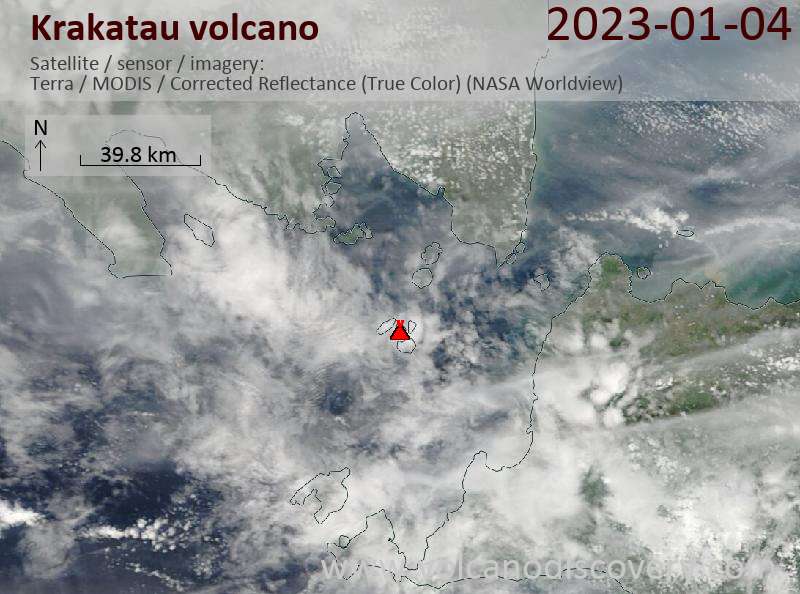 Satellite image of Krakatau volcano on  4 Jan 2023