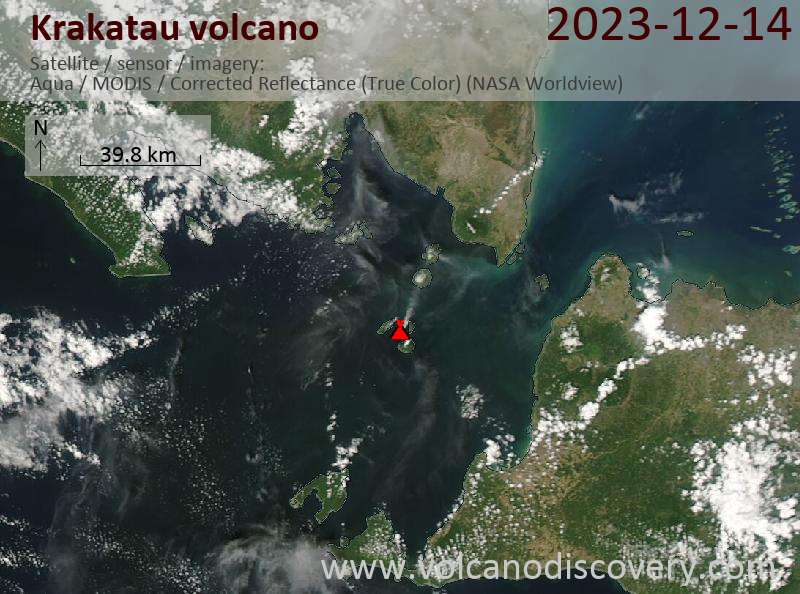 Satellite image of Krakatau volcano on 15 Dec 2023