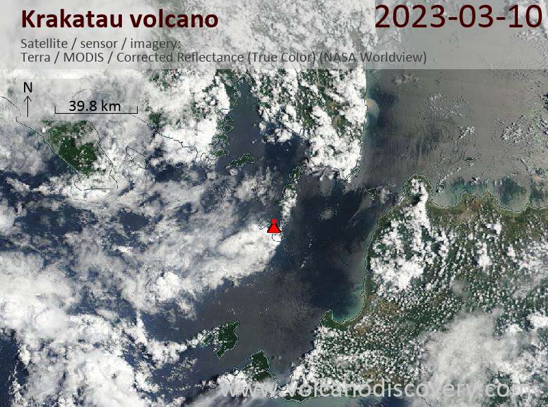 Satellite image of Krakatau volcano on 10 Mar 2023