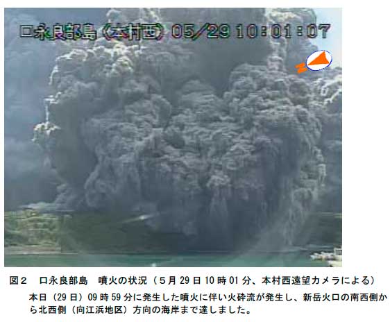 Arrival of the pyroclastic flow at the shore (JMA)