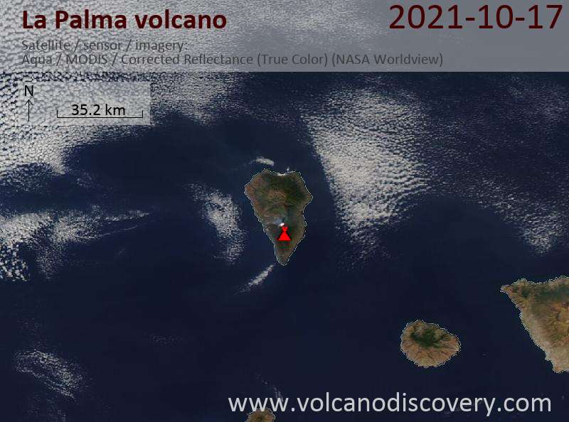 Satellitenbild des La Palma Vulkans am 17 Oct 2021