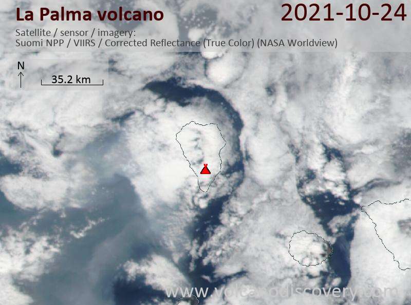 Satellitenbild des La Palma Vulkans am 25 Oct 2021
