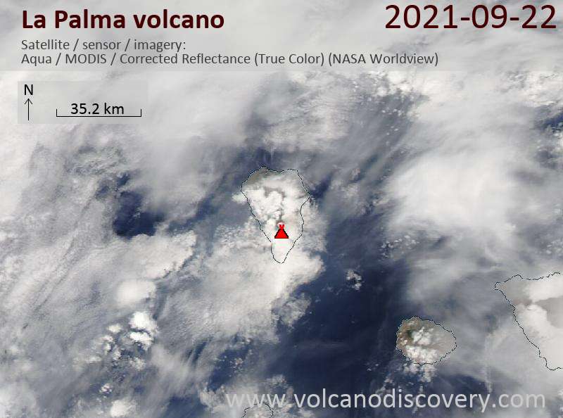 Satellite image of La Palma volcano on 23 Sep 2021