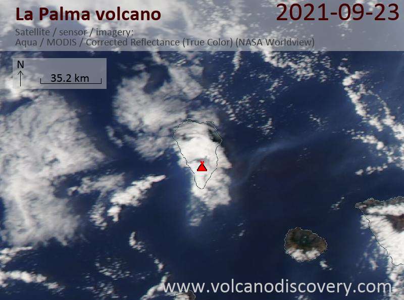 Satellitenbild des La Palma Vulkans am 24 Sep 2021