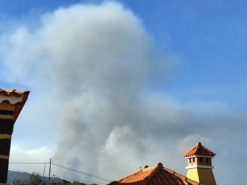 Ash plume from La Palma's eruption this morning (image: Victor Melo / VolcanesDeCanarias.org)